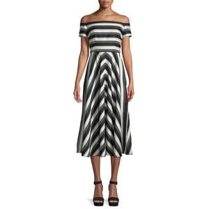 LELA ROSE ORGANZA STRIPED OFF-THE-SHOULDER DRESS size 2 XS